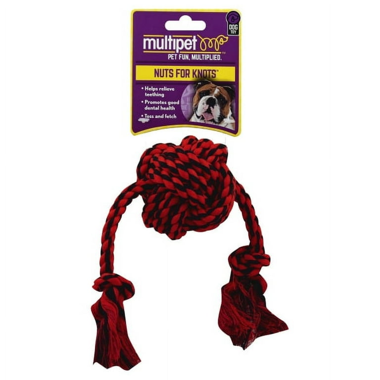 Multipet Nuts for Knots 2 Knot Rope w Ball Dog Toy Assorted Colors