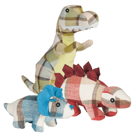 Multipet Plaidosaurus Dog Toy, Assorted Stegosaurus, Triceratops, T-Rex