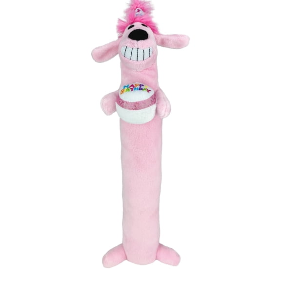 Multipet Plush Birthday Loofa Dog Toy with Squeaker, Pink