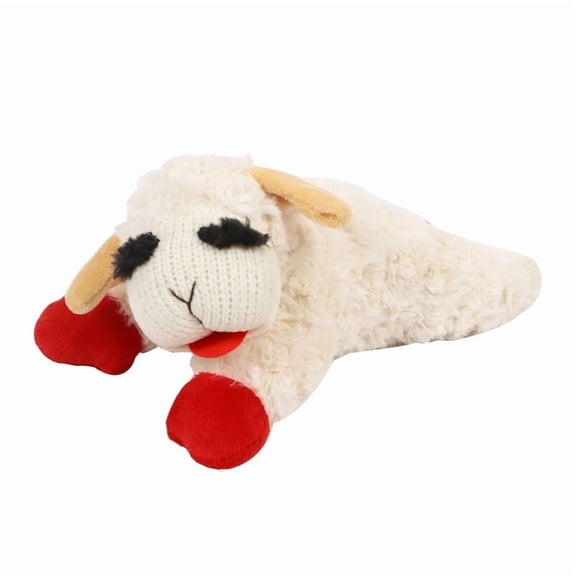 Multipet Plush*Lamb*Chop*Dog Toy with Squeaker,1PCS White and Red