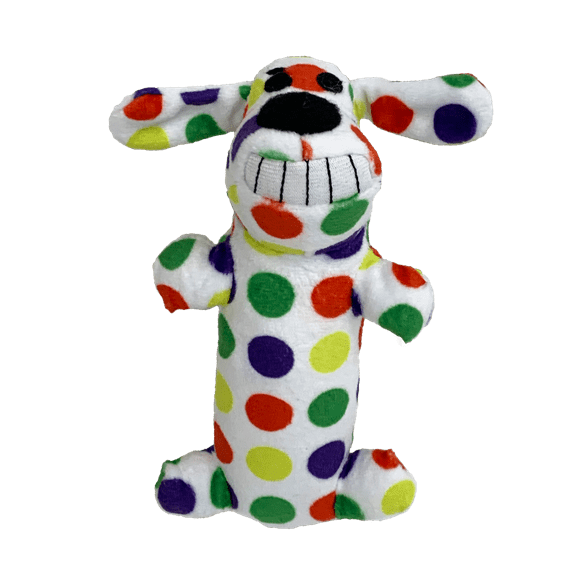 Multipet Plush Smiling Loofa Dog Toy, Small, Bold Polka Dot