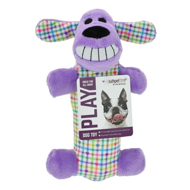 Multipet Smiling Loofa Plush Dog Toy, 6 inch, Colorful Plaid