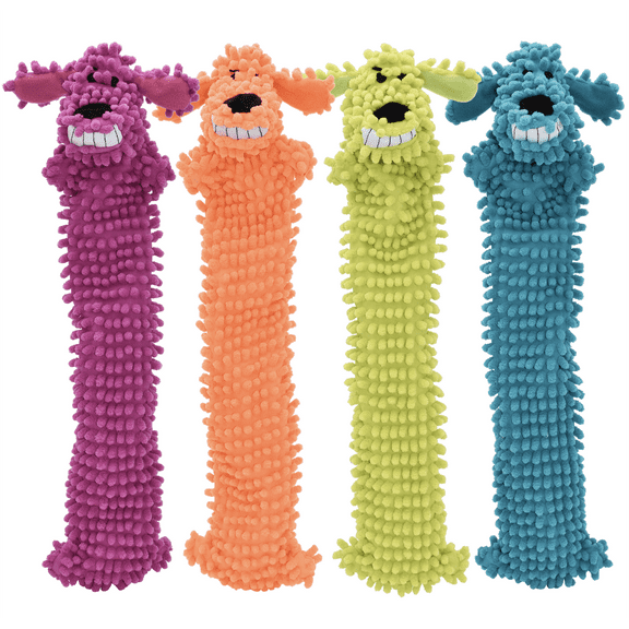 Multipet Stuffing Free Floppy Moppy Loofa Plush Dog Toy, 18", Color May Vary