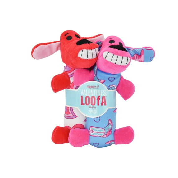 Multipet Valentine’s Day Loofa Plush Dog Toys, 2 Pack