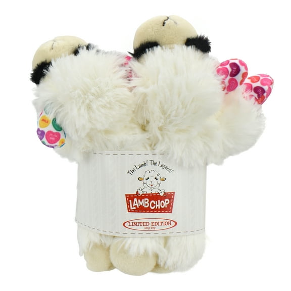 Multipet Valentine’s Day Plush Lamb Chop Small Dog Toy with Hearts, 2 Pack
