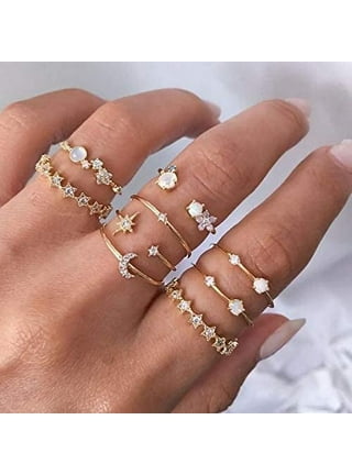  Honsny 14K Gold Rings Stacking Rings for Women Stackable Silver  Rings for Teen Girls Thin Rose Gold Band Ring Set Simple Midi Thumb Finger