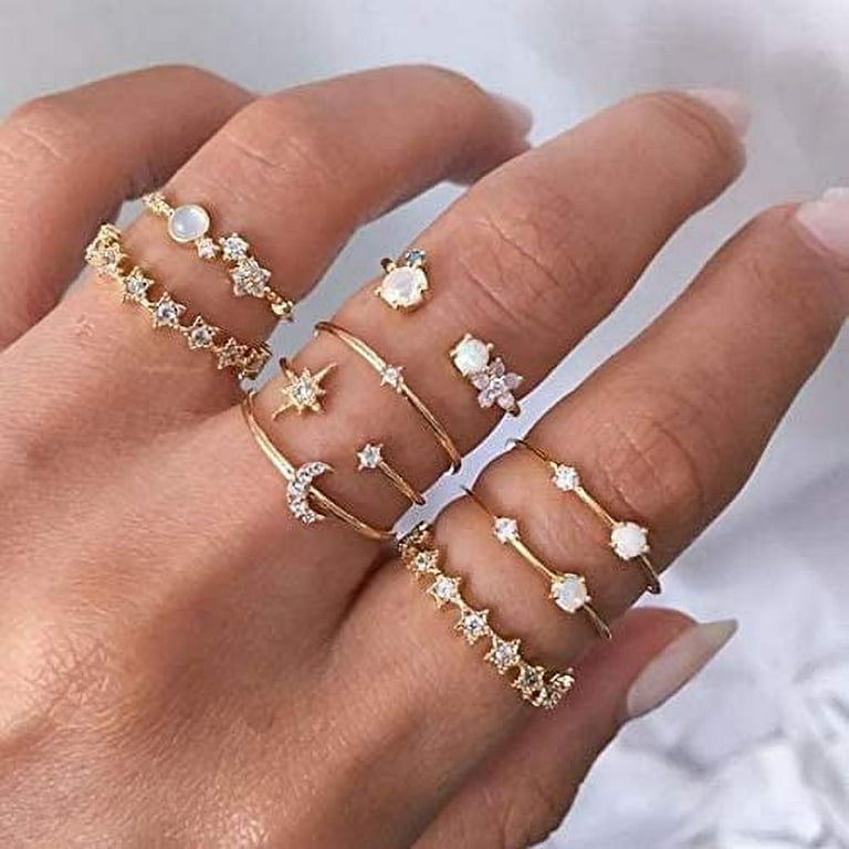 Multiple Boho Silver Ring Set Star Moon Wave Feather Rings Stackable  Knuckle Rings for Women Bohemian Midi Finger Rings Set for Teens Girls