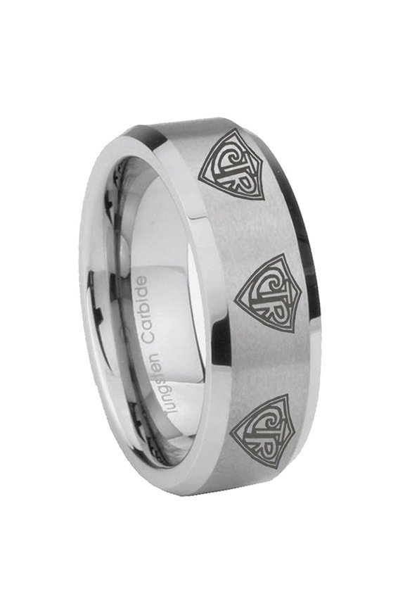 Multiple CTR Logo Brushed Beveled Edge Gray Tungsten Ring 10MM