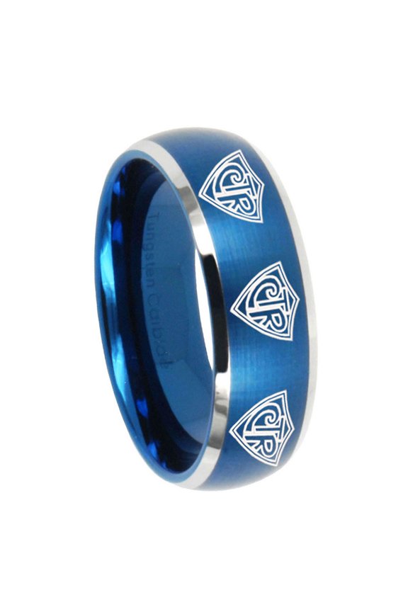 Multiple CTR Logo Dome Brushed Finish Blue Tungsten Men's Ring 10MM