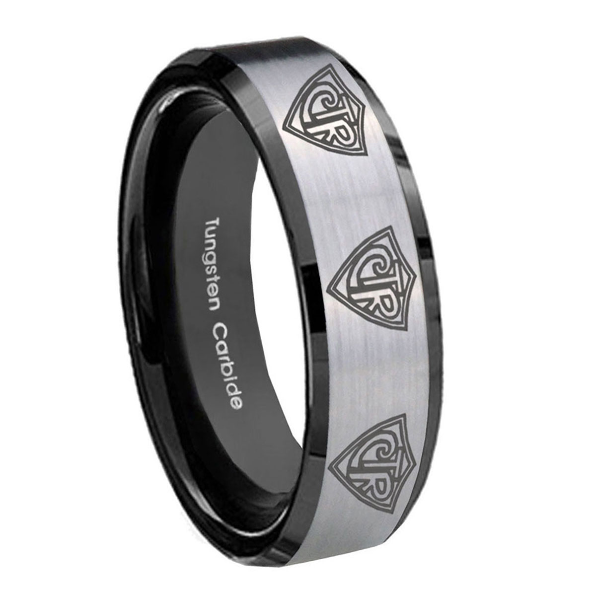 Tungsten Multiple CTR Logo 8mm Gray Beveled Edges Black Polished Men's ...
