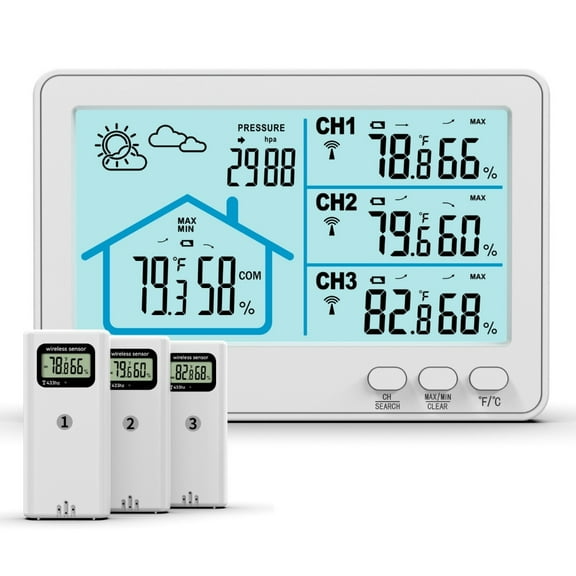 5 Inches Color Display Wireless Indoor Outdoor Thermometers Hygrometer With 100M Ranges Sensors and Weather Stations Features