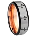 thumbnail image 1 of Multiple Christian Cross 8MM Beveled Edge Gray And Rose Gold Tungsten Ring, 1 of 2