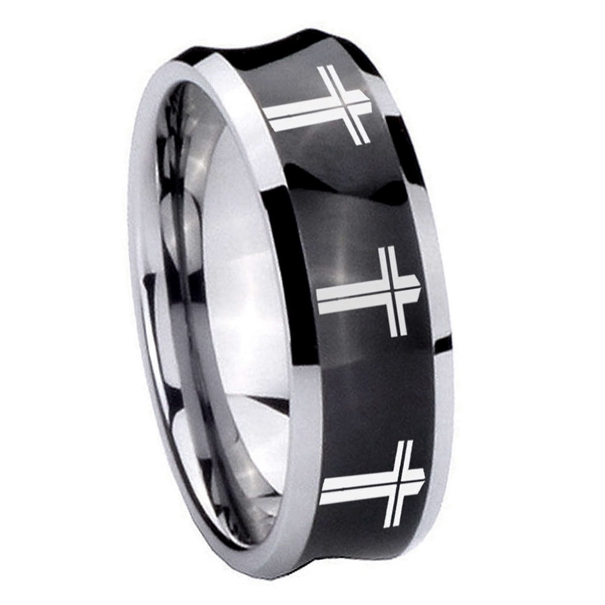 Multiple Christian Cross 8MM Concave Black Tungsten Men Ring - Walmart.com