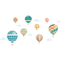 Multiple Colorful Hot Air Balloons Artwork for Nursery Bedroom Vinyl Wall Decal - Clouds and Sky Collection with Creative Art Balloon Design for Kid's Room Wall Decoration - 36" x 22"