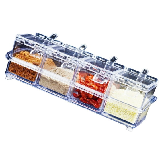 Multiple Compartment Condiment Storage Box With Sealed Cover And Scoops Included