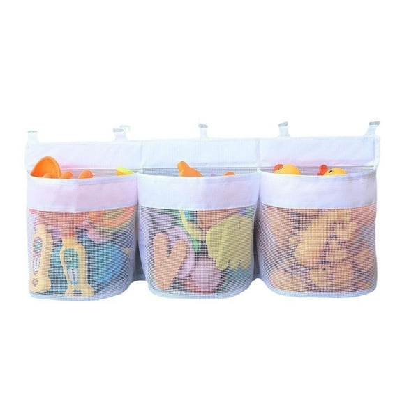 Multiple Compartment Toy Storage Bag for Children’s Bathroom – Leak-proof, Mildew-proof Mesh Organizer for Baby’s Bath Toys, Wall Hanging, 23.6" x 7.8"