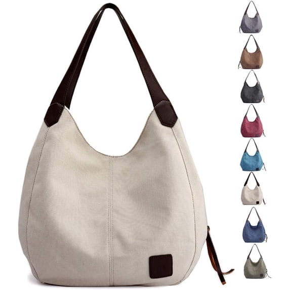 Multiple Compartments Canvas Hobo Bag Tote Handbag Shopping Large Capacity Shoulder Bag