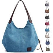 Multiple Compartments Canvas Hobo Bag Tote Handbag Shopping Large Capacity Shoulder Bag