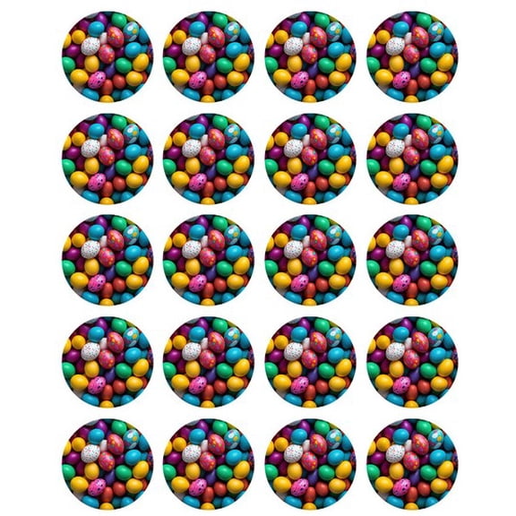 1.875" Pre-Cut Round Multiple Decorated Easter Egg Pattern Edible Icing Image Cake Topper, by Tnct. (1 Count)