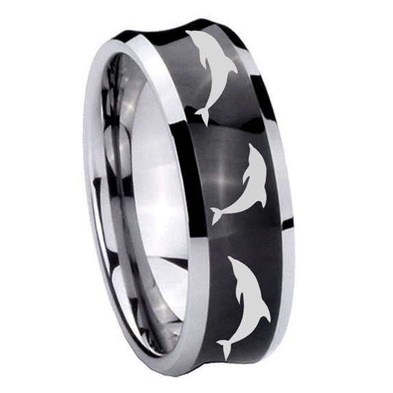 Multiple Dolphins 8MM Concave Black Tungsten Men Ring
