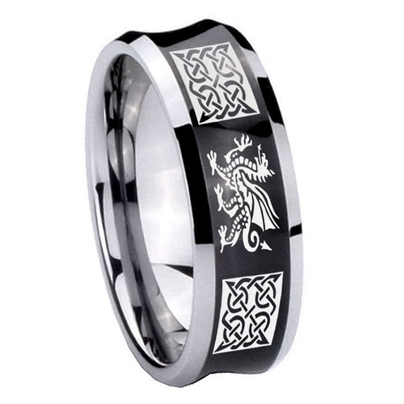 Multiple Dragon Celtic 8MM Concave Black Tungsten Men Ring