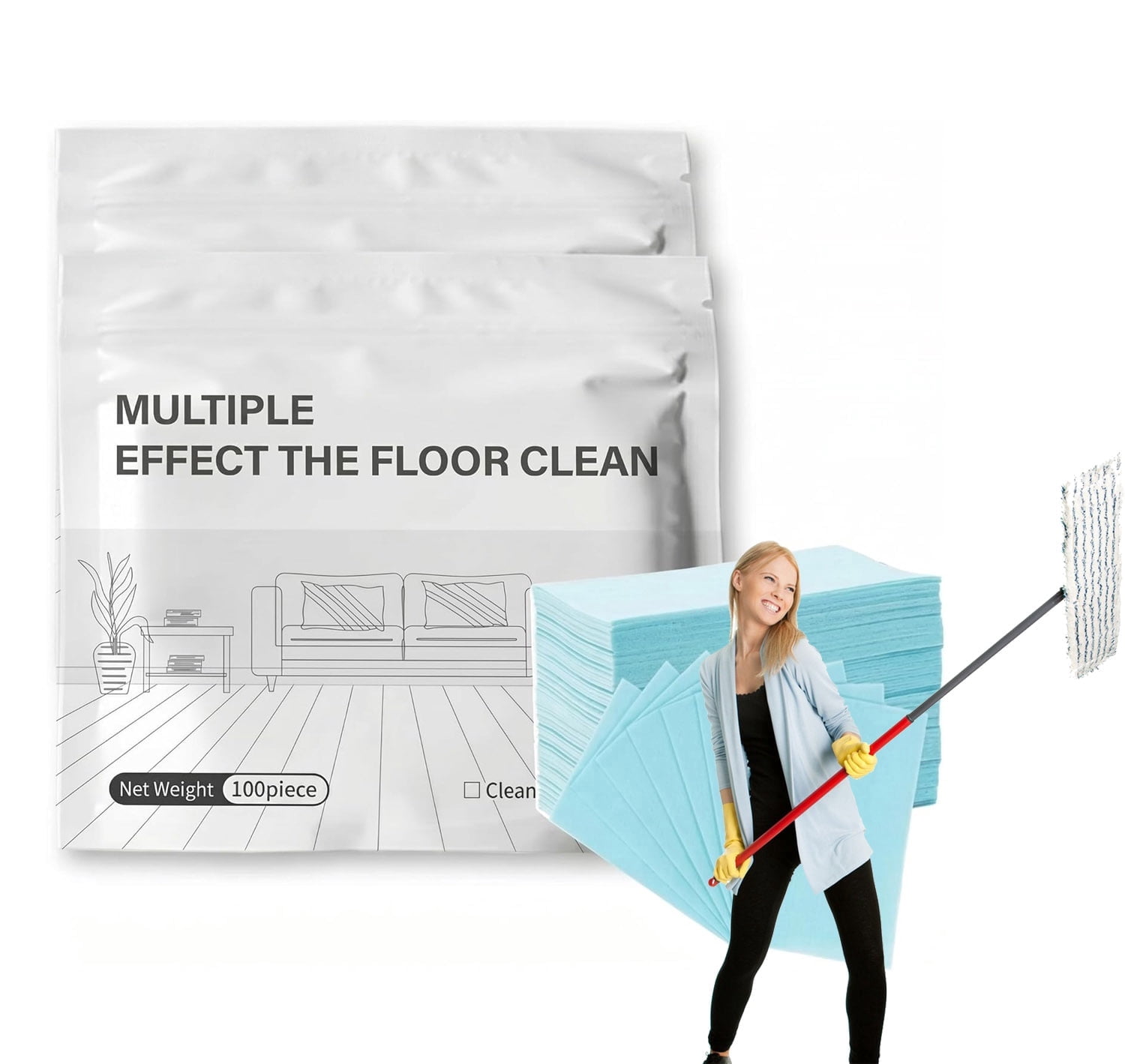 Multiple Effect The Floor Clean, 100 Piece Floor Cleaning Tablets Multi-Surface Cleaner, Multi-Effect Floors Cleaning Tablets, For Hardwood Laminate,Tile Walls Bathrooms & Kitchen ,Offices (300)