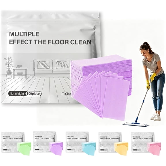Multiple Effect The Floor Clean, Water-Soluble Cleaning Sheets, Tablets Multi-Surface Cleaner, Concentrated Cleaner for Hardwood Laminate, Tile Walls Bathrooms & Kitchen,Offices (Purple, 100Pcs)