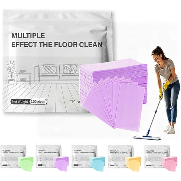 Multiple Effect The Floor Clean, Water-Soluble Cleaning Sheets, Tablets Multi-Surface Cleaner, Concentrated Cleaner for Hardwood Laminate, Tile Walls Bathrooms & Kitchen,Offices (Purple, 200Pcs)