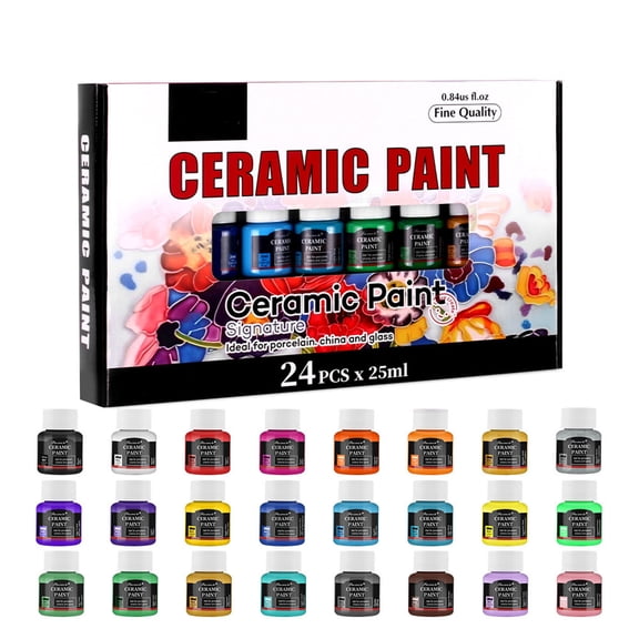 Multiple Face Ceramic Paint Collection 24 Expert Colors For Handicrafts Crystal & Earthenware Oven Cured Polyacrylate Shade With Plantbased Factors