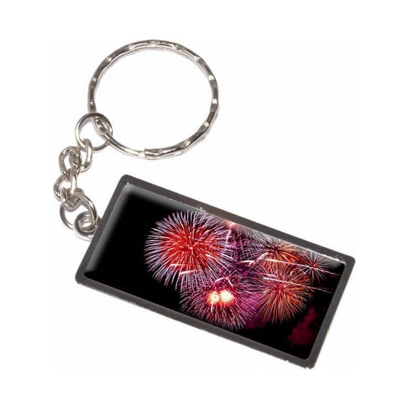 Multiple Fireworks At Night Keychain Key Chain Ring
