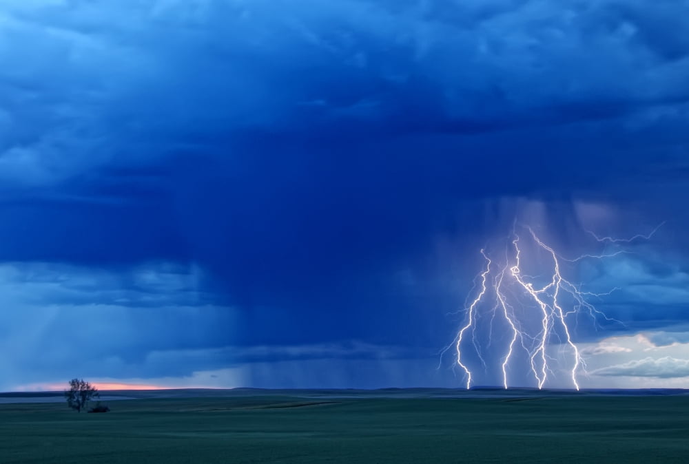 Multiple Lightning Strikes During A Storm Near Val Marie Saskatchewan Canvas Art - Robert Postma Design Pics (34 x 22)