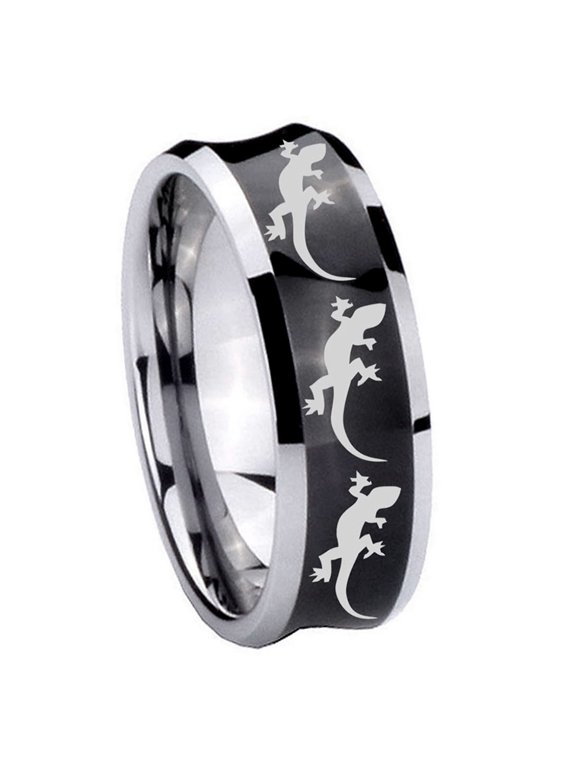 Multiple Lizard Concave Black Tungsten Men Ring 10MM