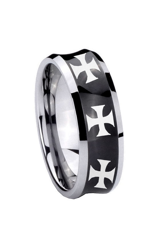 Multiple Maltese Cross Concave Black Tungsten Men Ring 10MM