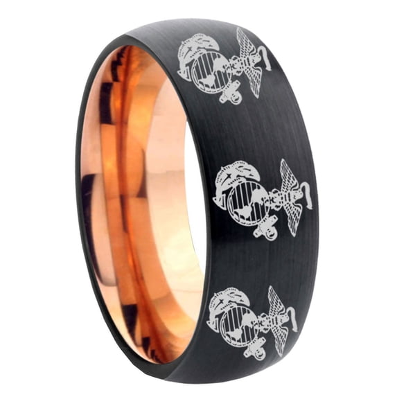 Multiple Marine Dome Black And Rose Gold Tungsten Wedding Ring 10MM