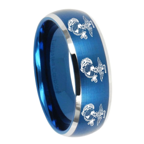 Multiple Marine Dome Brushed Finish Blue Tungsten Men Ring 10MM