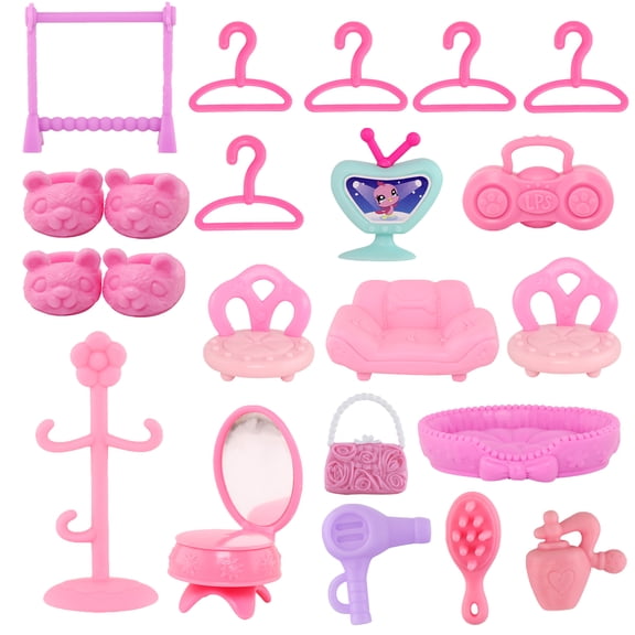 Multiple Miniature Accessories Set for Lps Cat Dog Mini Toy Figurines,Include TV Sofa Chair Make Up Table Clothes Hanger Pet Bed and More