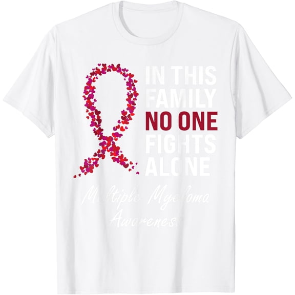 Multiple Myeloma Awareness Burgundy Ribbon Family T-Shirt100% pure cotton white short-sleeved T-shirts for men and women