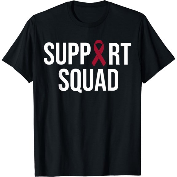 Multiple Myeloma Awareness Burgundy Ribbon Support Squad T-Shirt