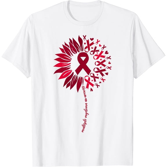 Multiple Myeloma Awareness For Women Burgundy Cancer Ribbon T-Shirt mens t shirt，white，women，funny，misfits，men，journey