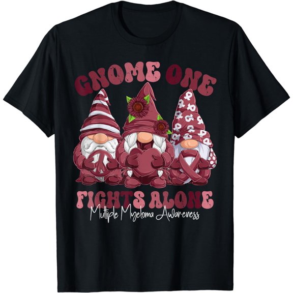 t-shirt Multiple Myeloma Awareness Month Burgundy Ribbon Gnomies T-Shirt mens t shirt，black，women，funny，misfits，men，journey