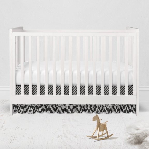 Multiple Options of Crib or Toddler Bed Skirt or Dust Ruffle 100% Cotton Percale, Aztec Love Black