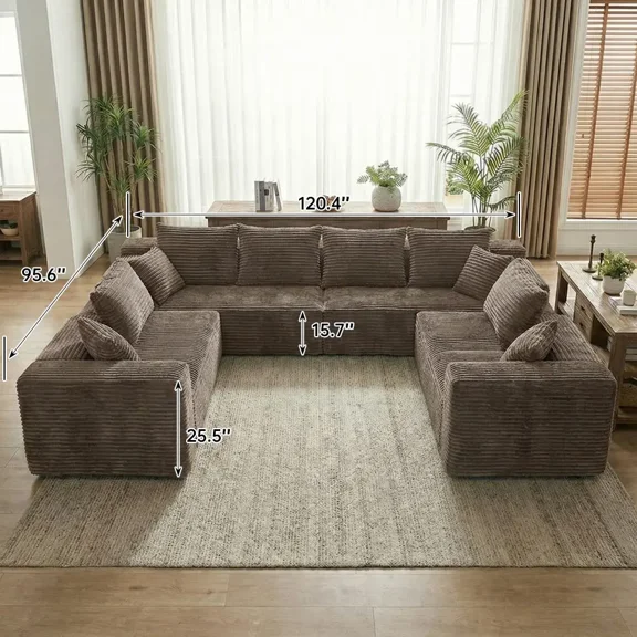 VERDECORE 120.4" Oversized U‑Shaped Boneless Cloud Sectional Sofa, 4‑in‑1 Modular Deep‑Seat Corner Couch with Chaise Lounges, No Assembly for Modern Living Room Indoor