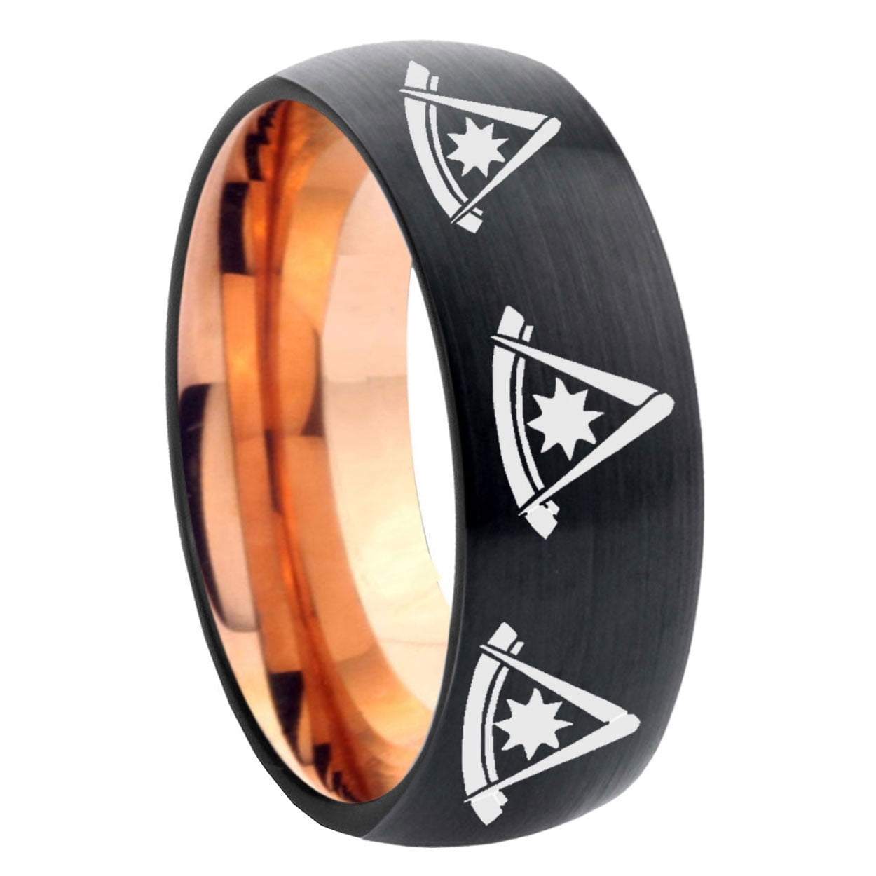 Multiple Pester Master Masonic 8MM Dome Black And Rose Gold Tungsten ...