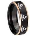 thumbnail image 1 of Multiple Pester Master Masonic 8MM Step Edge Black And Rose Gold Tungsten Men's Ring, 1 of 2
