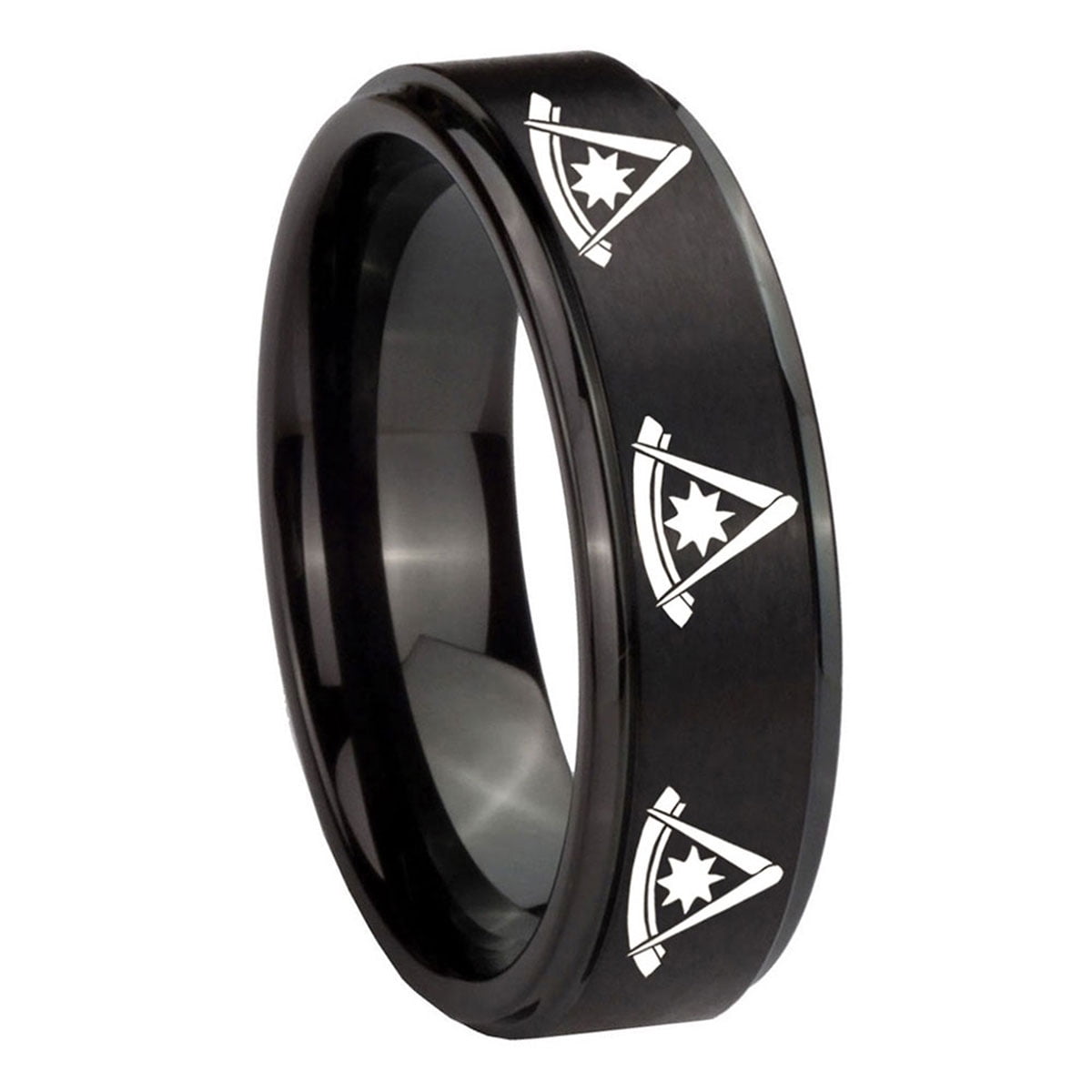 Tungsten Multiple Pester Master Masonic 8mm Black Polished Step Edges ...