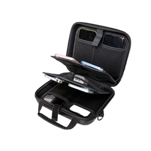 Multiple Phone Travel Case With Partitioned Layout And Weatherproof Construction For Mobile Workstations And Field Crews