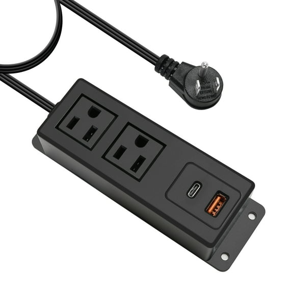 Multiple Plug Outlet with USB C 20W Wall Mounted Power Strip Under Desk Mountable Flat Plug Extension Cord