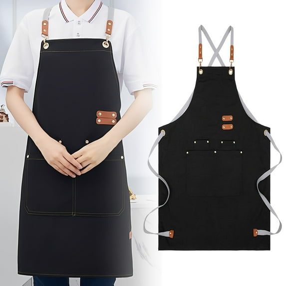Multiple Pocket Apron Cotton Canvas Work Apron With Multiple Pockets For Cooking BBQ Gardening Painting Tea And Restaurant Kitchen Use Cloth 26.37"*29.52"