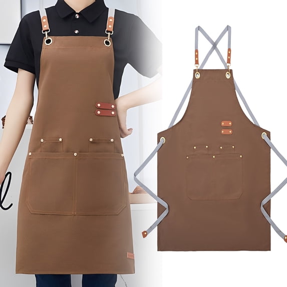 Multiple Pocket Apron Cotton Canvas Work Apron With Multiple Pockets For Cooking BBQ Gardening Painting Tea And Restaurant Kitchen Use Cloth 26.37"*29.52"