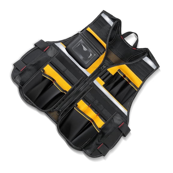 Multiple Pocket Utility Vest with Reflective Strips, with Ample Storage Breathable Oxford Cloth for Nighttime Operations